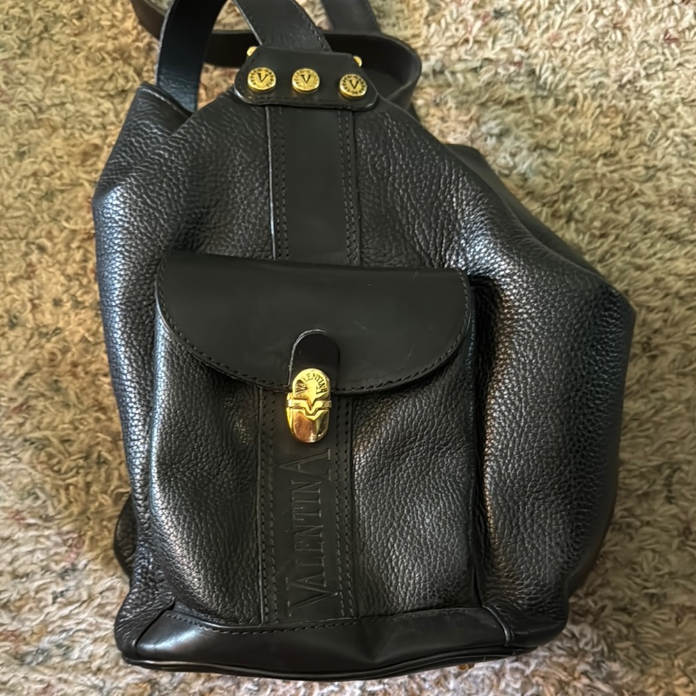 Valentina Black Leather Backpack with Gold Hardware
